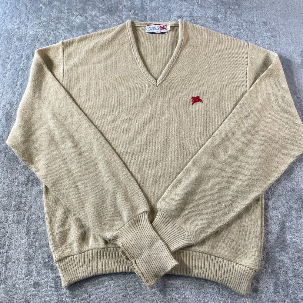 Vintage‎ Montgomery Ward Sweater Men Large Beige Long Sleeve 90s Grandpa